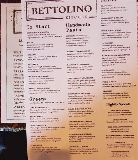 Bettolino kitchen menu  Produce is locally sourced whenever possible